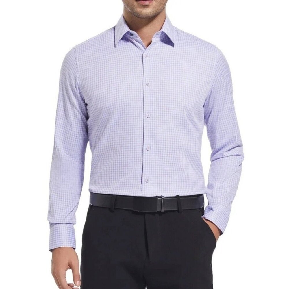 NWT Duchamp Men's XXL Slim Fit Dress Shirt Purple Pattern Cotton Blend C0759